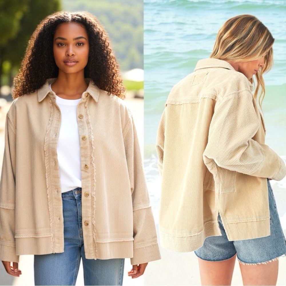 Oversized Corduroy Cream White Shacket Layering Jacket Size Large NWT - AEMI+CO - Picture 3 of 14